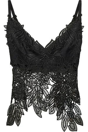 Alberta Ferretti Top, Dame, Sort, XS, Polyester, Sort Macramé V-Hals Topwear