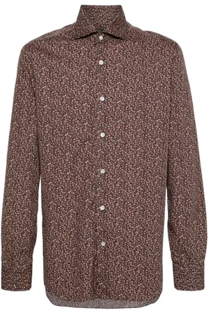 BARBA Skjorte, Herre, Brun, XL, Bomuld, Blomstret Bomuldsskjorte