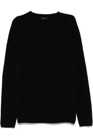 Roberto Collina Strik, Herre, Sort, 2XL, Sort Striktrøje med Ribbede Detaljer