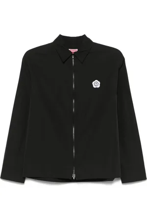 Kenzo Jakke, Dame, Sort, S, Sort Zip-Front Klassisk Krave Skjorte