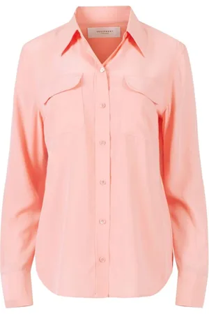 Equipment Bluser & Skjorter, Dame, Lyserød, XL, Uld, Flamingo Silke Skjorte med Klassisk Krave