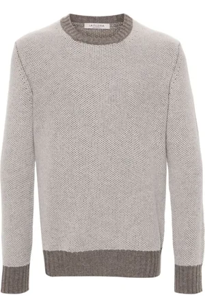 LA FILERIA Strik, Herre, Grå, XL, Cashmere, Kashmir Dobbelt-Jacquard Crew Neck Sweater