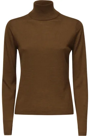 Max Mara Strik, Dame, Brun, M, Læder, Læderbrun Sweater Patroni