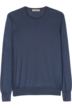 LA FILERIA Strik, Herre, Blå, 4XL, Bomuld, Navy Silk-Bomuld Blend Sweater