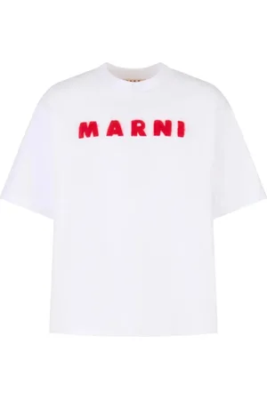 Marni Top, Herre, Hvid, L, Bomuld, Bomuld T-shirt med broderet logo