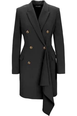 Elisabetta Franchi Frakke, Dame, Sort, L, Uld, Kort dobbeltradet kjole med logo knapper