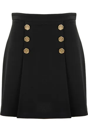Elisabetta Franchi Nederdel, Dame, Sort, L, Uld, Guld Knap Kort A-linje Nederdel