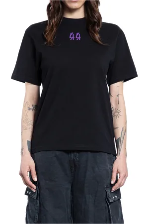 44 Label Group Top, Dame, Sort, M, Bomuld, Sort Bomuld Tee med Ferietryk