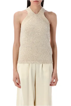 Fabiana Filippi Top, Dame, , 2XS, Bomuld, Vanilla Paillet V-hals Ærmeløs Topwear