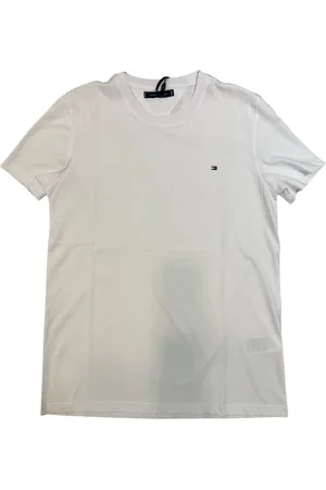 Tommy Hilfiger Top, Herre, Hvid, XL, Bomuld, Slim Fit Bomuld T-shirt med Broderet Logo