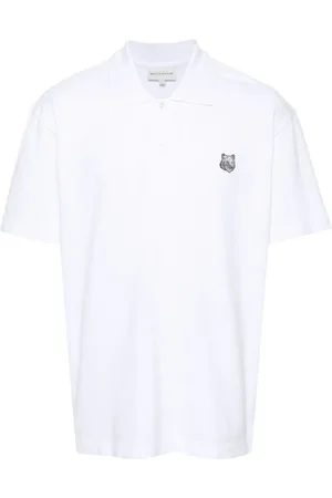 Maison Kitsuné Top, Herre, Hvid, 2XL, Bomuld, Fox Head Patch Polo Sweater