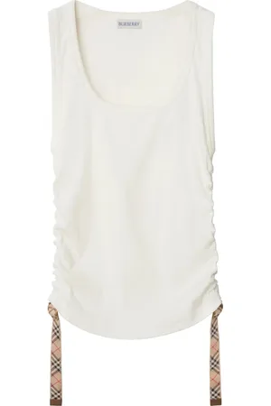 Burberry Top, Dame, Hvid, L, Hvid Ærmeløs Rynket Detaljer T-shirt