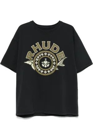 Rhude Top, Herre, Sort, S, Bomuld, Sort T-shirt med sort logo-print og rund hals