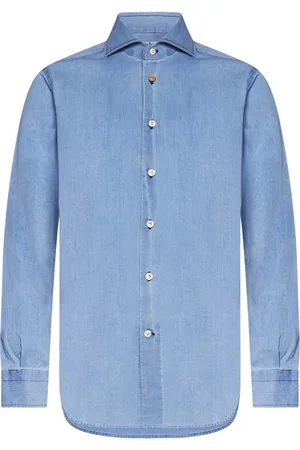 Kiton Skjorte, Herre, Blå, L, Bomuld, Blå Skjorte