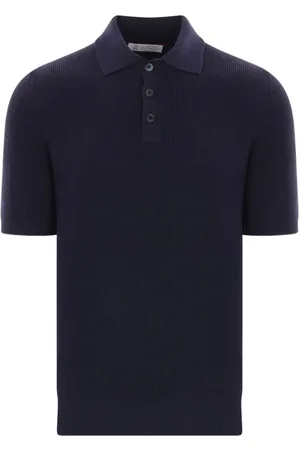 Brunello Cucinelli Top, Herre, Blå, 2XL, Bomuld, Ribstrikket bomuldsjersey i polostil