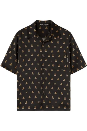 Palm Angels Skjorte, Herre, Sort, M, Satin, Bear Motif Satin Skjorte