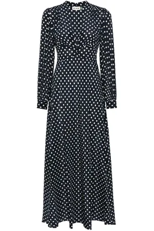 RIXO London Kjole, Dame, Blå, M, Navy Polka Dot Silk Dress