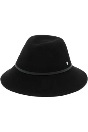 HELEN Tilbehør, Dame, Sort, L, Uld, Sort filt Fedora Hat med Logo Plaque