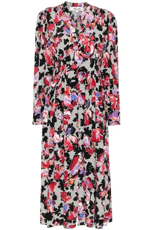 Diane von Furstenberg Kjole, Dame, Flerfarvet, XS, Blomstret V-hals Kjole EcoVero™ Print