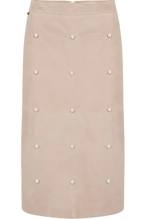 Iceberg Nederdel, Dame, , L, Suede, Ecru Suede Blyant Nederdel med Skakternet Broderi