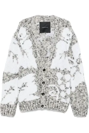 Federico Cina Strik, Herre, Grå, M, Intarsia Strik V-Hals Sweater