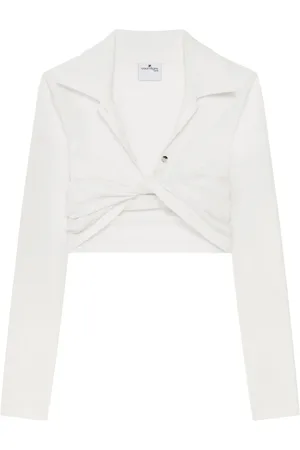 Courrèges Top, Dame, Hvid, S, Hvid Twist Sweater med Brede Revers