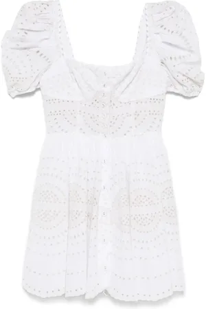 CHARO RUIZ IBIZA Kjole, Dame, Hvid, S, Beige Broderie Anglaise Square Neck Kjole