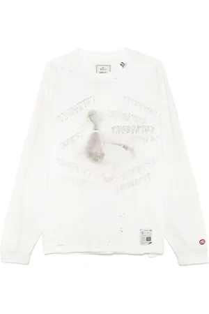 MIHARA YASUHIRO Top, Herre, Hvid, L, Hvid Crew Neck Langærmet T-shirt