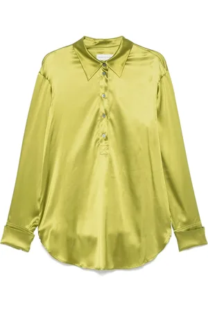 DRIES VAN NOTEN Bluser & Skjorter, Dame, Grøn, S, Uld, Grøn Button-Up Skjorte med Box Pleat