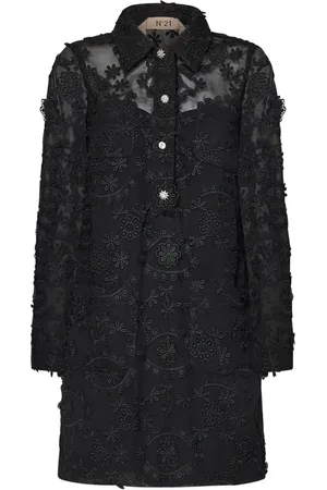 Nº21 Kjole, Dame, Sort, XL, Polyester, Sort Blomstret Skjortekjole