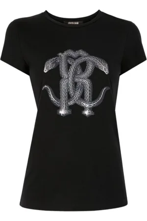 Roberto Cavalli Top, Dame, Sort, S, Bomuld, Slangeprint bomulds T-shirt