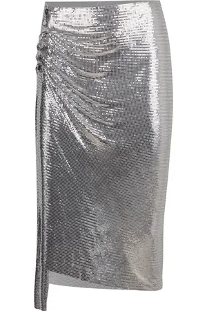 Paco rabanne Nederdel, Dame, Grå, S, Asymmetrisk Draperet Nederdel med Messingdetaljer