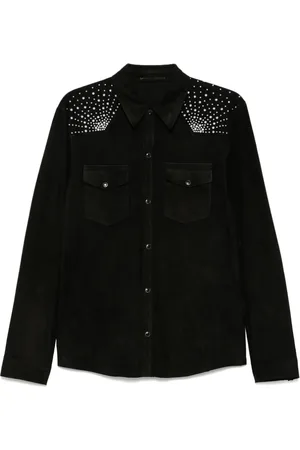 SALVATORE SANTORO Skjorte, Herre, Sort, M, Sort Stud Embellished Skjorte