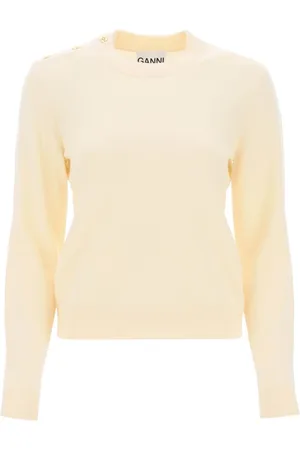 Ganni Strik, Dame, , L, Uld, Merino Uld og Cashmere Sweater med Sommerfugleknapper