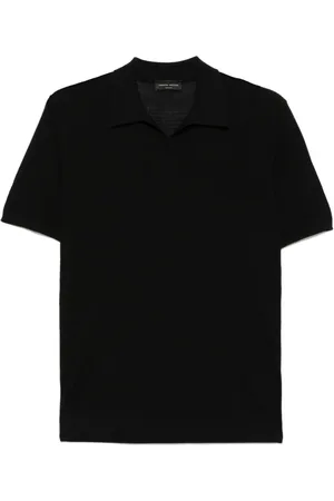 Roberto Collina Top, Herre, Sort, L, Sort Polo Krave Sweater Korte Ærmer