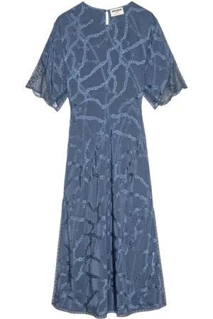 Zadig & Voltaire Kjole, Dame, Blå, M, Navy Rhinestone Chain-link Kjole