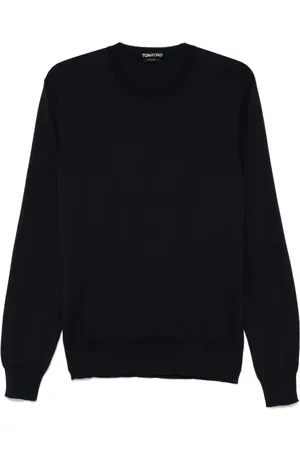 Tom Ford Strik, Herre, Blå, 3XL, Navyblå sweater med rund hals