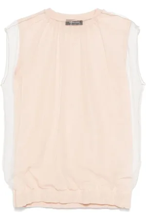 Fabiana Filippi Top, Dame, Lyserød, S, Cashmere, Ferskenrosa Ærmeløs Top med Rund Hals