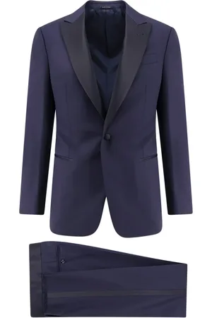 Giorgio Armani Jakkesæt, Herre, Blå, 2XL, Uld, Blå Kjole med Revers Krave