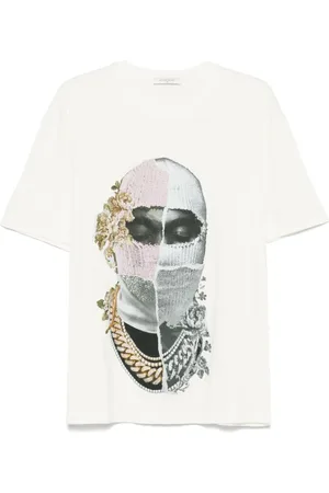 Ih Nom Uh Nit Top, Herre, Hvid, L, Hvid Logo Print Crew Neck T-shirt
