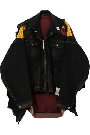 MIHARA YASUHIRO Jakke, Herre, Sort, S, Denim, Sort lynlås foran overtøj med lommer