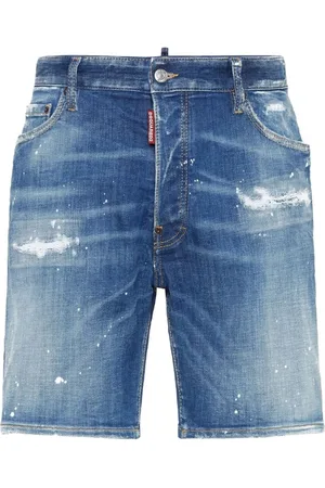 Dsquared2 Shorts, Herre, Blå, S, Denim, Paint Splatter Denim Jeans