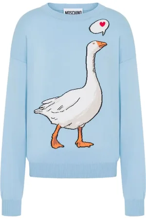 Moschino Strik, Dame, Blå, S, Bomuld, Gåsemotiv Sweater
