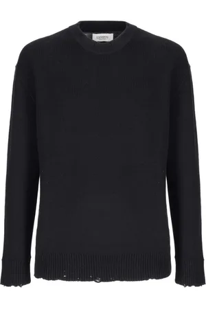 LANEUS Strik, Herre, Sort, S, Sort Crew Neck Sweater med Logo Patch