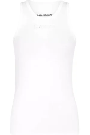 Paco rabanne Top, Dame, Hvid, L, Bomuld, Hvid Logo T-shirt Rund Hals Ærmeløs