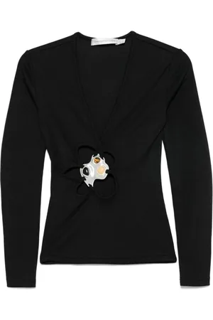 CHRISTOPHER ESBER Top, Dame, Sort, XS, Sort V-hals Ringdetalje Langærmet