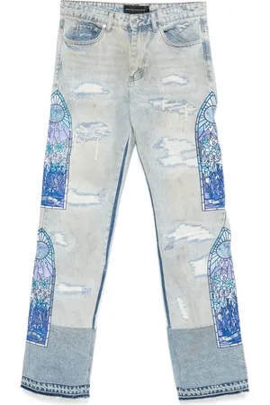 Who Decides War Jeans, Herre, Blå, W32, Himmelblå Ripped Jeans med Appliqué