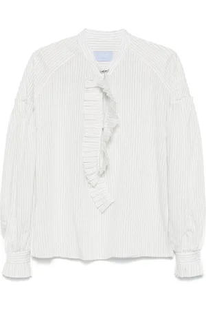 THE SEAFARER Bluser & Skjorter, Dame, Hvid, M, Uld, Hvid Button-Up Skjorte med Drop Skulder
