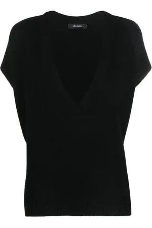 Lisa Yang Strik, Dame, Sort, XS, Cashmere, Sort V-hals Cashmere Sweater