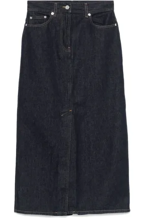 Loulou Studio Nederdel, Dame, Blå, M, Denim, Denimnederdel med kontrastsyninger